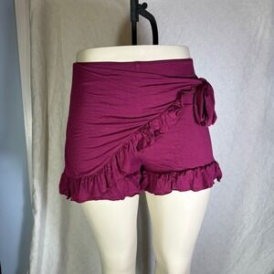 Halara Wrap Skirt Shorts Ruffle Bloomers Berry Plum XL Viscose Elastane NWT